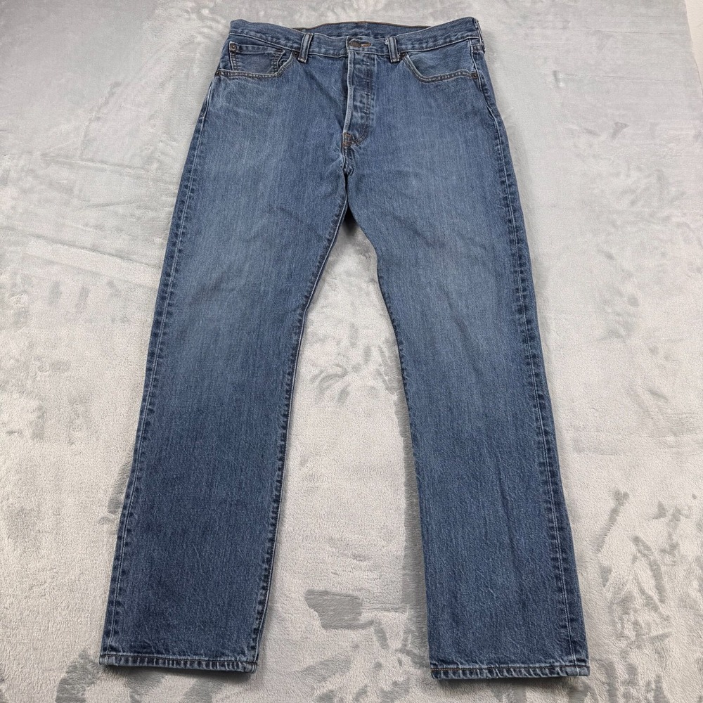 Levis 501 Jeans Mens 34X30 Medium Blue Wash Denim Pants Button Fly Straight